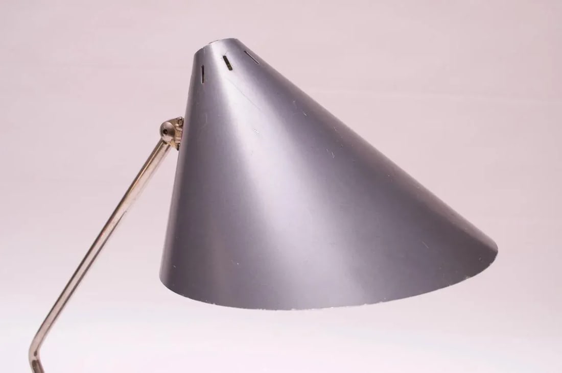 Dutch Chrome and Painted Gray Metal Task Lamp with Oversized Shade by Hala - 5