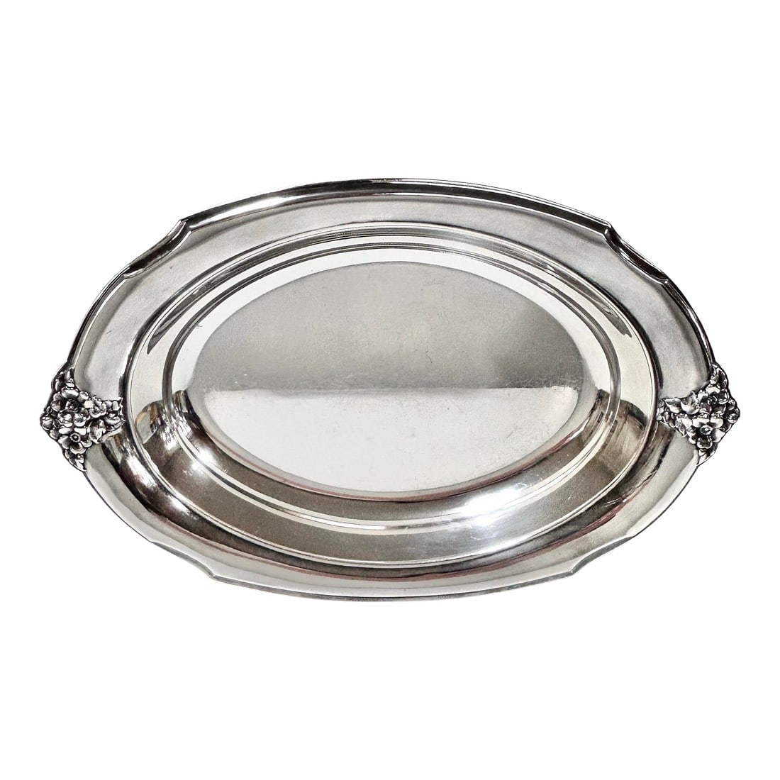 Vintage Silver-Plated Oval Serving Tray With Floral Relief Handles "“ Art Deco Revival (1 of 12)