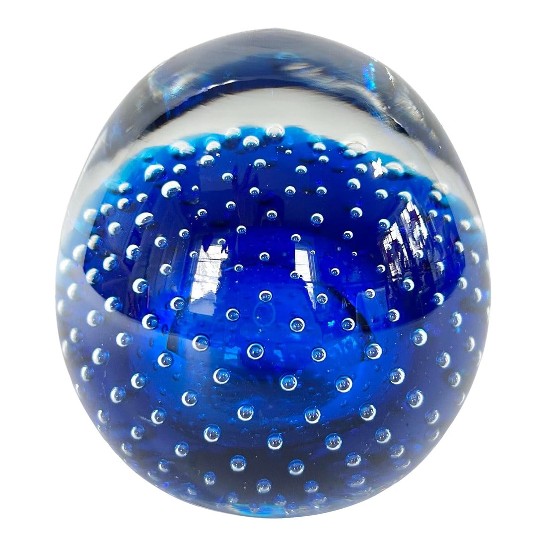 Vintage Murano-Style Cobalt Blue Controlled Bubble Art Glass Paperweight, Mid-Century Modern (1 of 5)