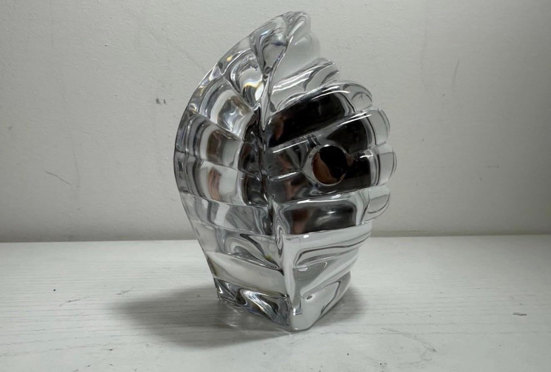 Daum France Vintage Crystal Art Glass Leaf Form Signed Clock Working - 2