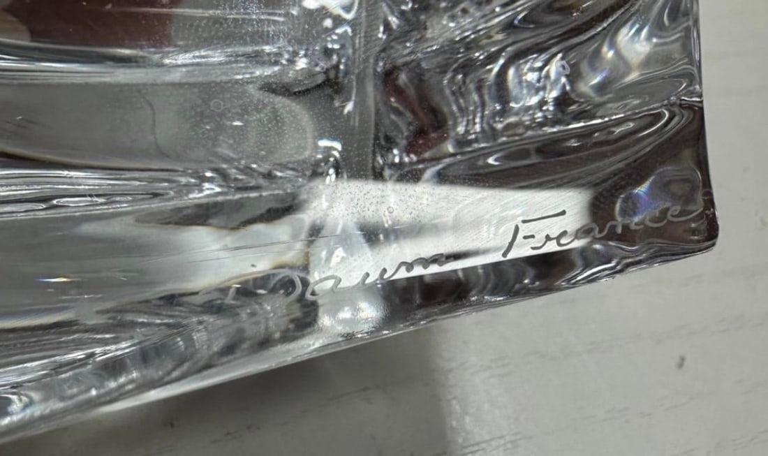 Daum France Vintage Crystal Art Glass Leaf Form Signed Clock Working - 4