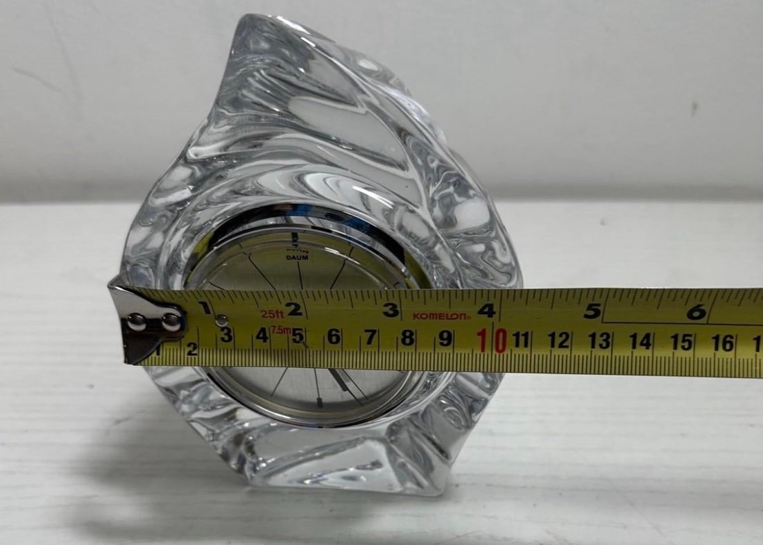 Daum France Vintage Crystal Art Glass Leaf Form Signed Clock Working - 7