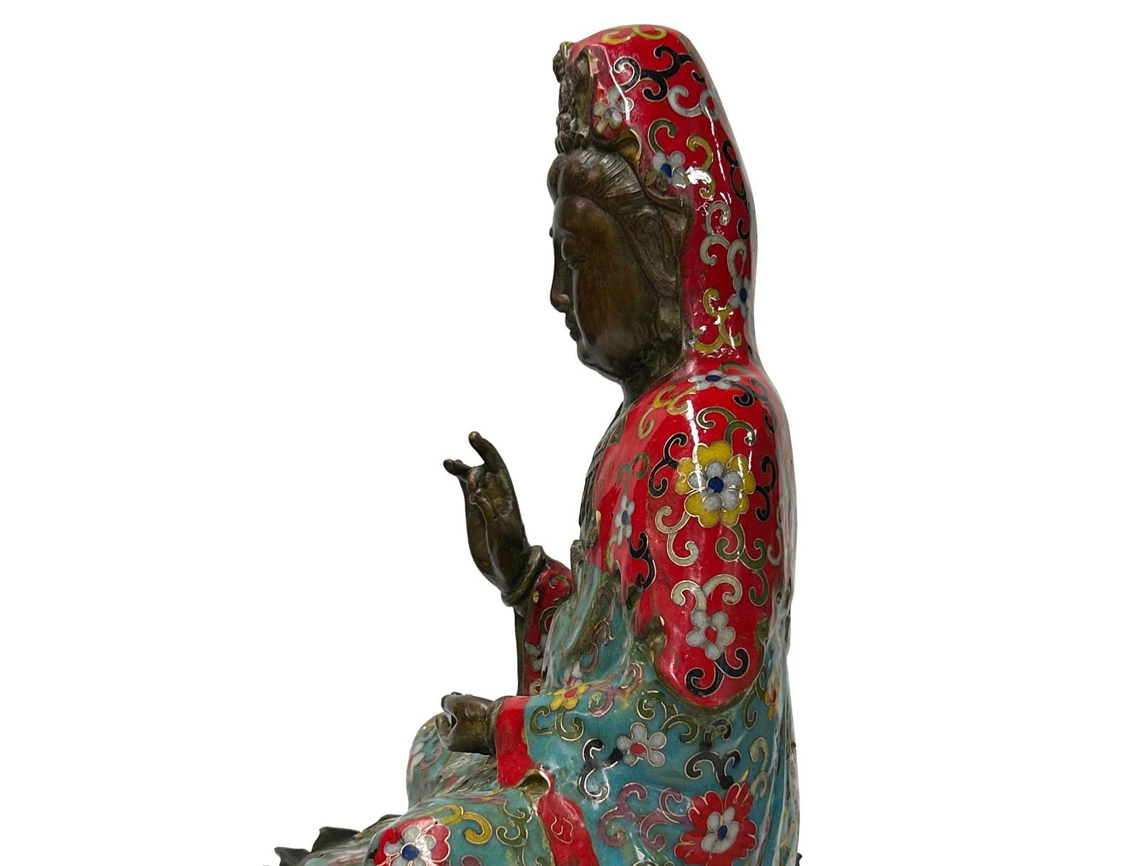Vintage Cloisonne Enamel Lotus Base Bodhisattva Metal Buddha Statue - 14