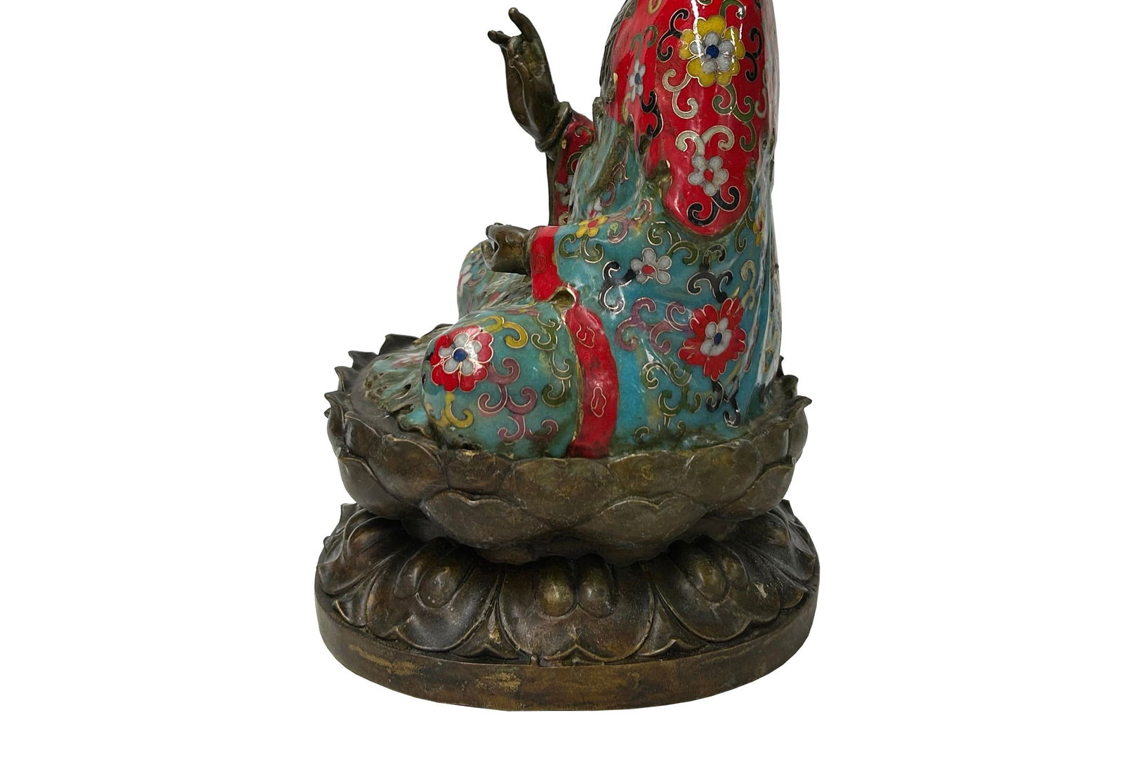 Vintage Cloisonne Enamel Lotus Base Bodhisattva Metal Buddha Statue - 16