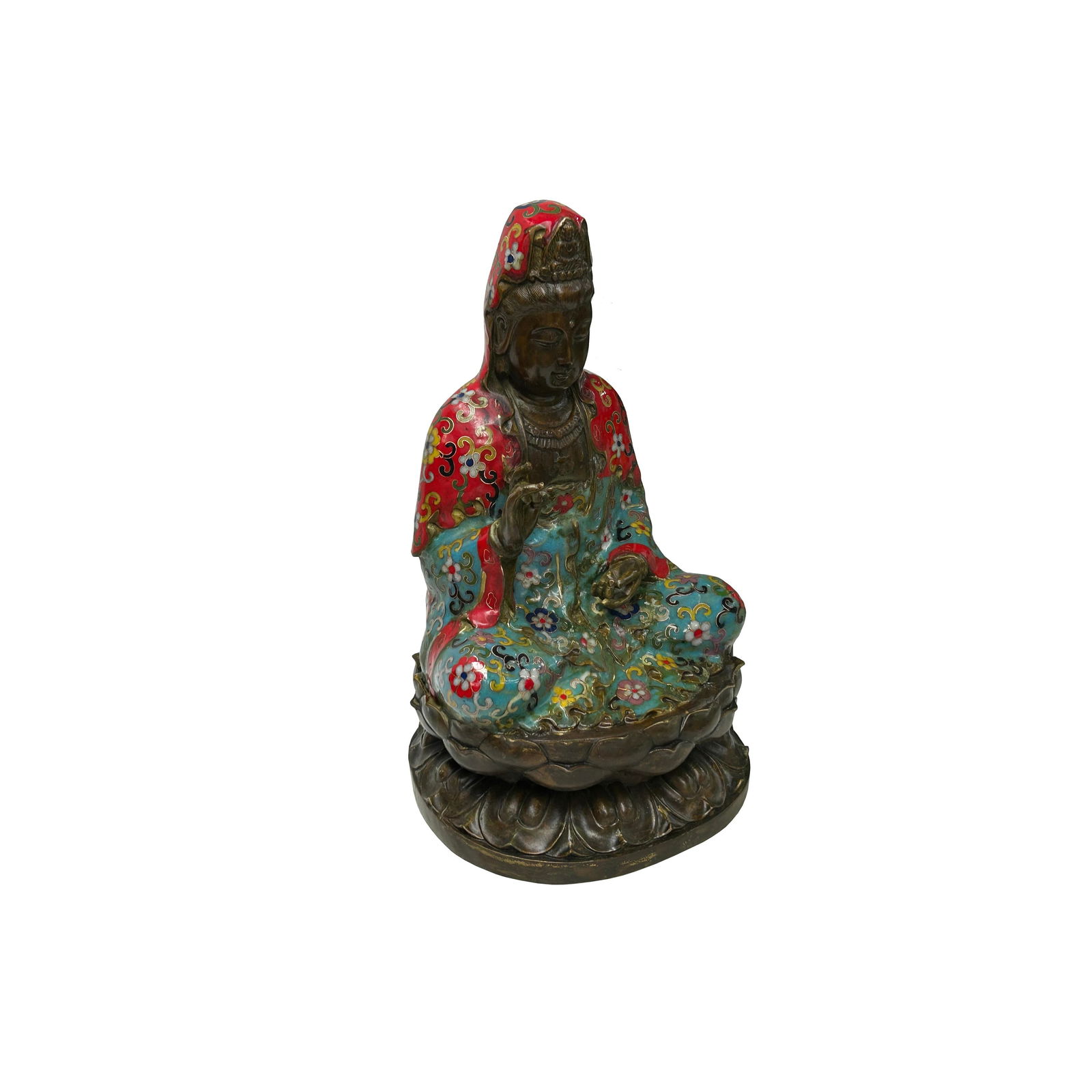 Vintage Cloisonne Enamel Lotus Base Bodhisattva Metal Buddha Statue - 3