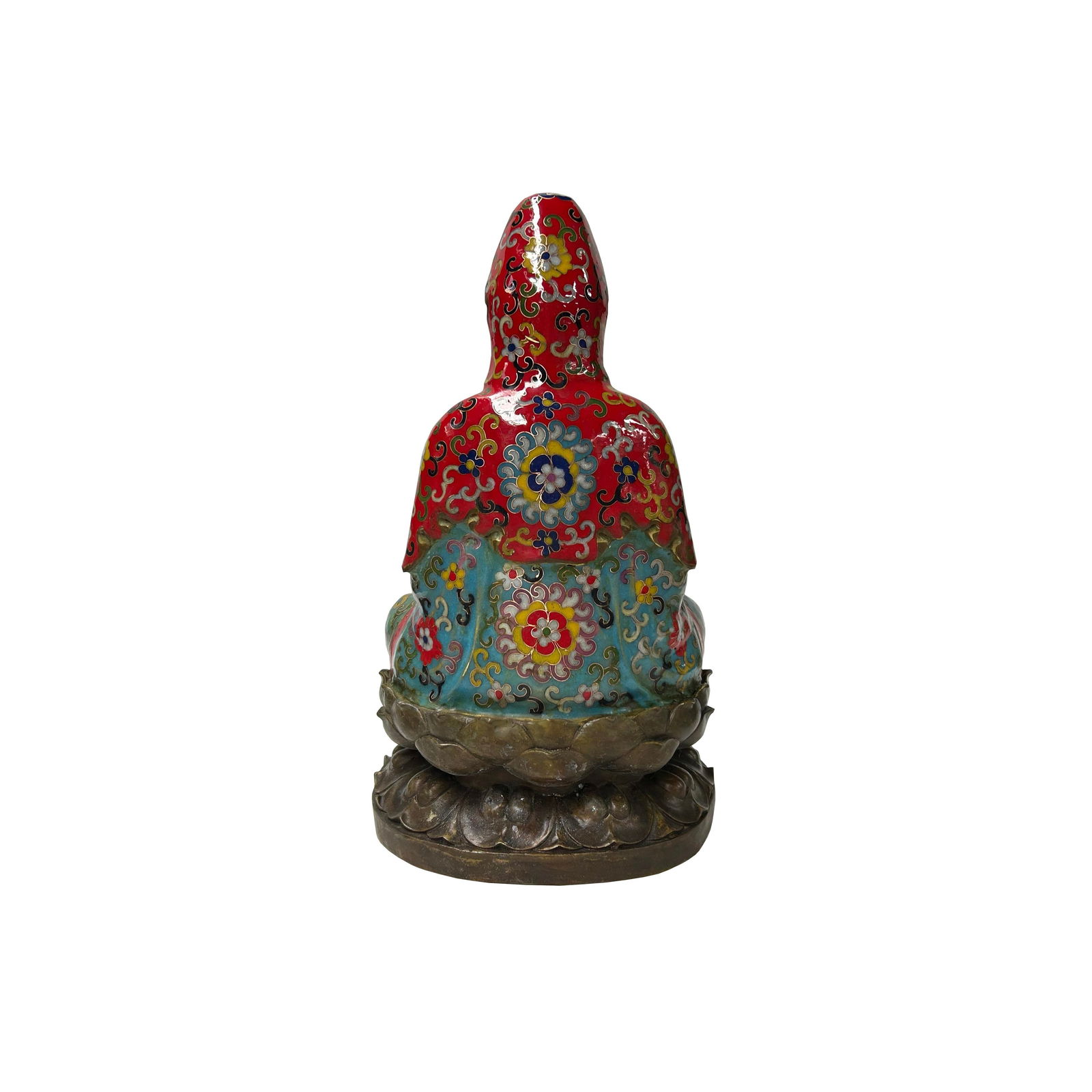 Vintage Cloisonne Enamel Lotus Base Bodhisattva Metal Buddha Statue - 5