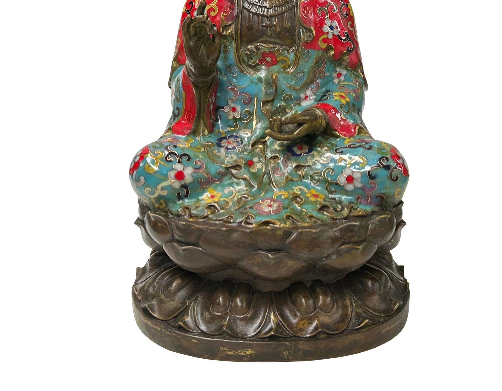 Vintage Cloisonne Enamel Lotus Base Bodhisattva Metal Buddha Statue - 7