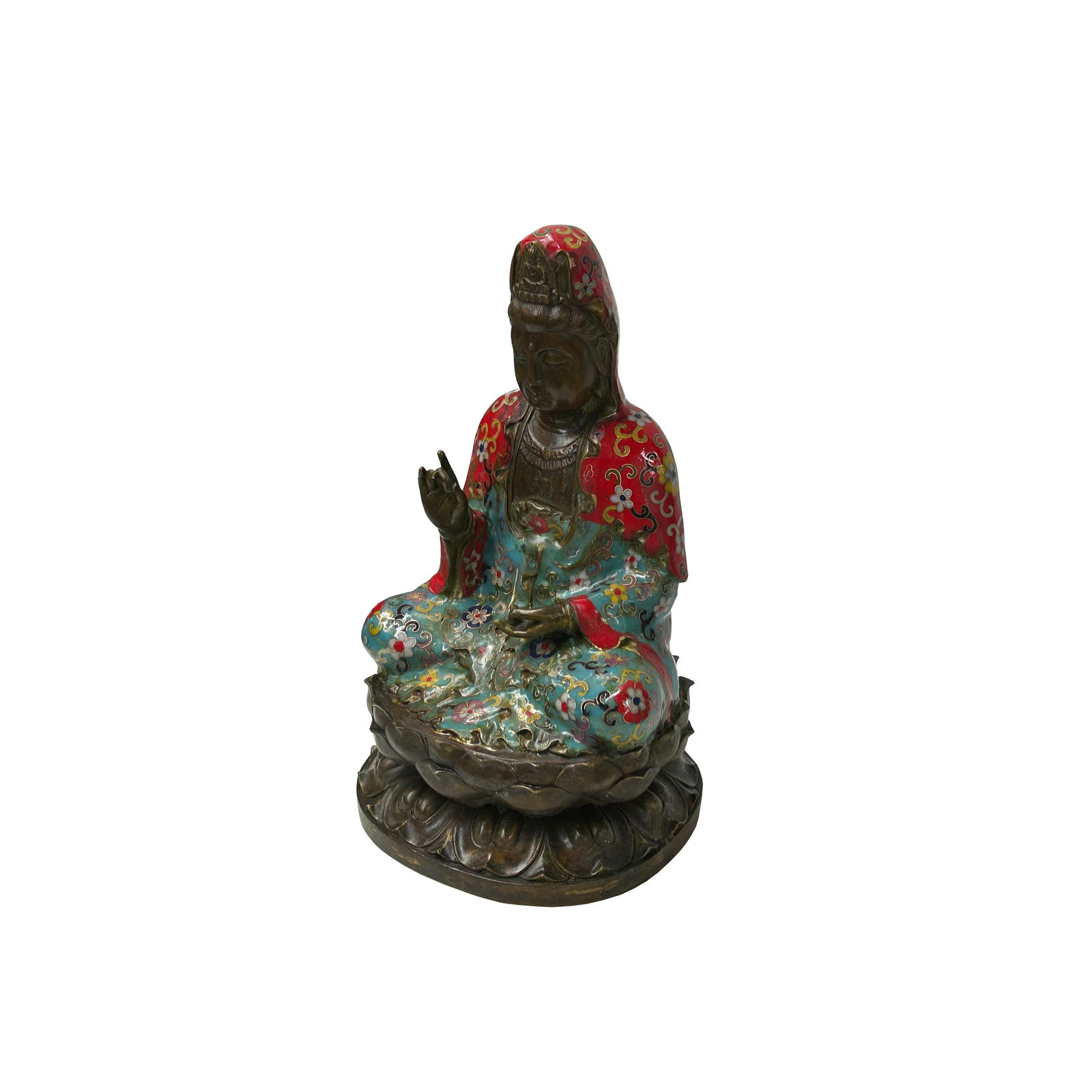 Vintage Cloisonne Enamel Lotus Base Bodhisattva Metal Buddha Statue - 8