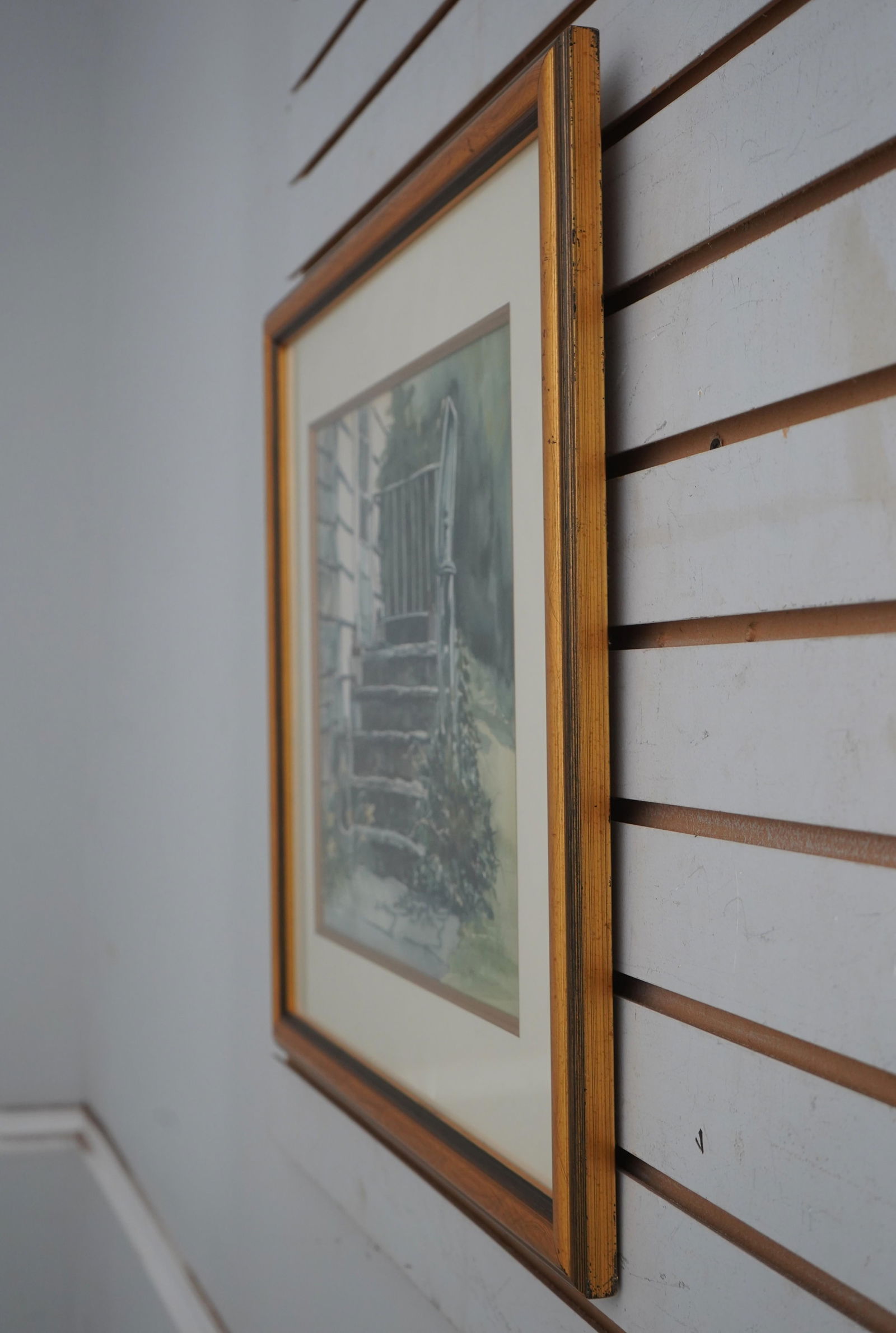 Artist Signed Professionally Framed Steps Watercolor - 2