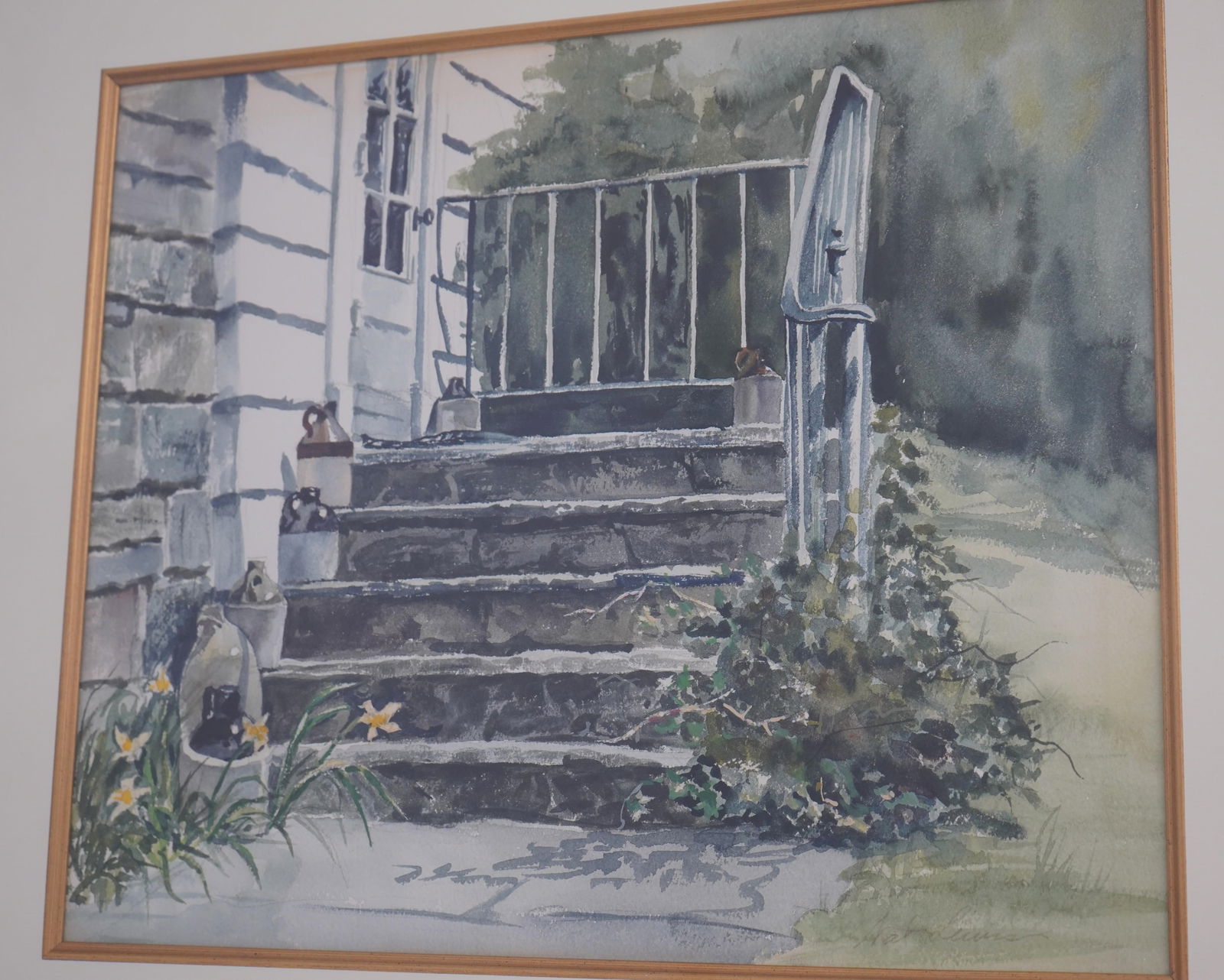 Artist Signed Professionally Framed Steps Watercolor - 3