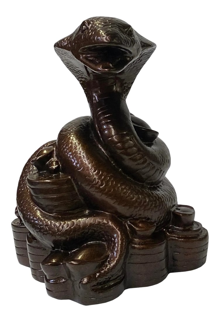 Chinese Oriental Metallic Brown Color Metal Fengshui Snake Ingot Figure (1 of 6)