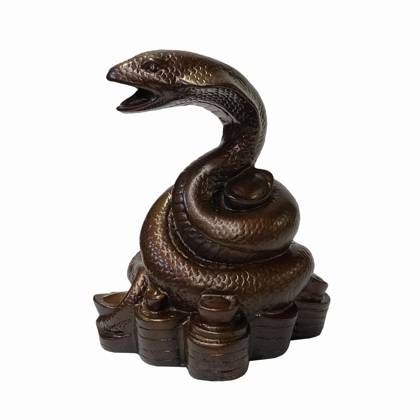Chinese Oriental Metallic Brown Color Metal Fengshui Snake Ingot Figure - 5