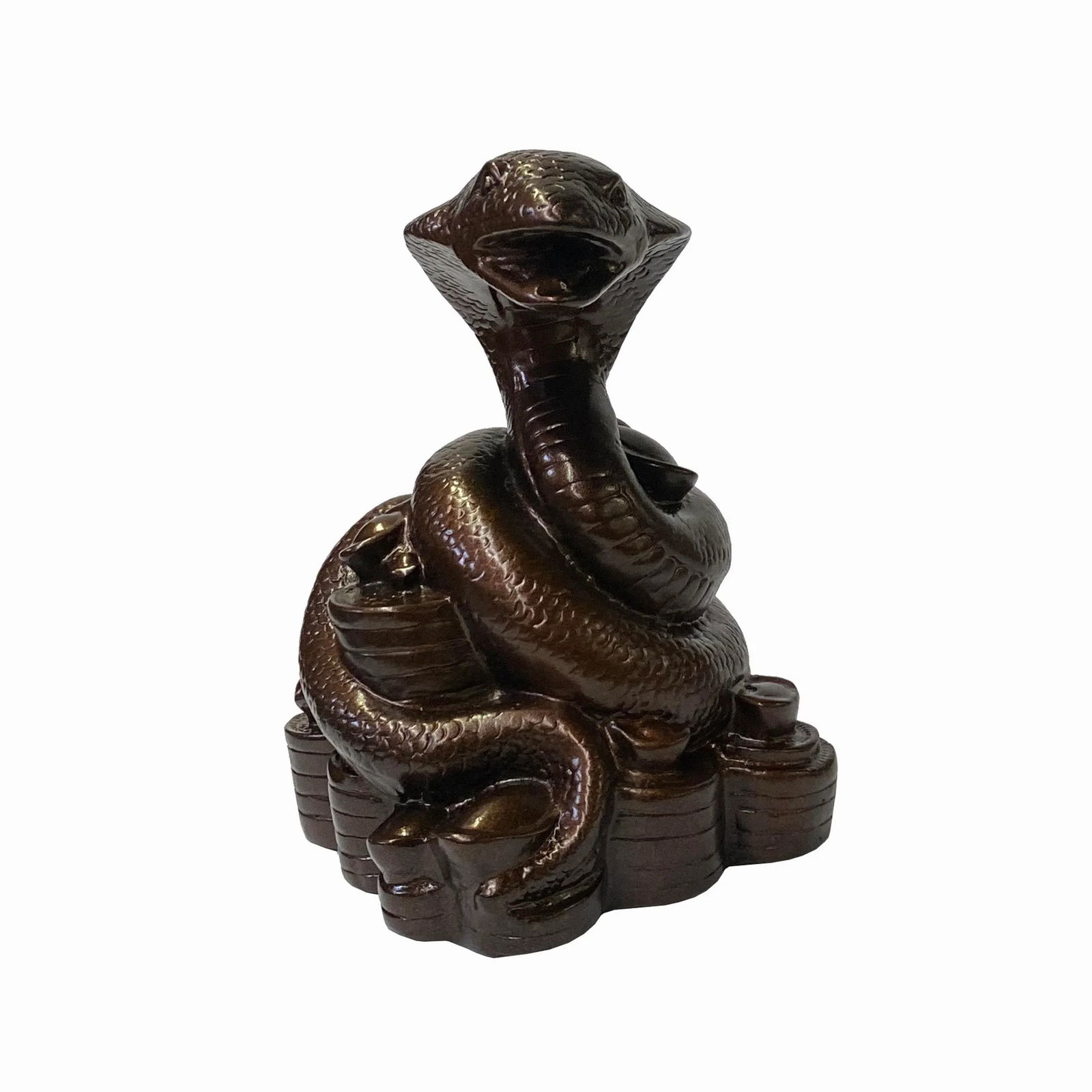 Chinese Oriental Metallic Brown Color Metal Fengshui Snake Ingot Figure - 6