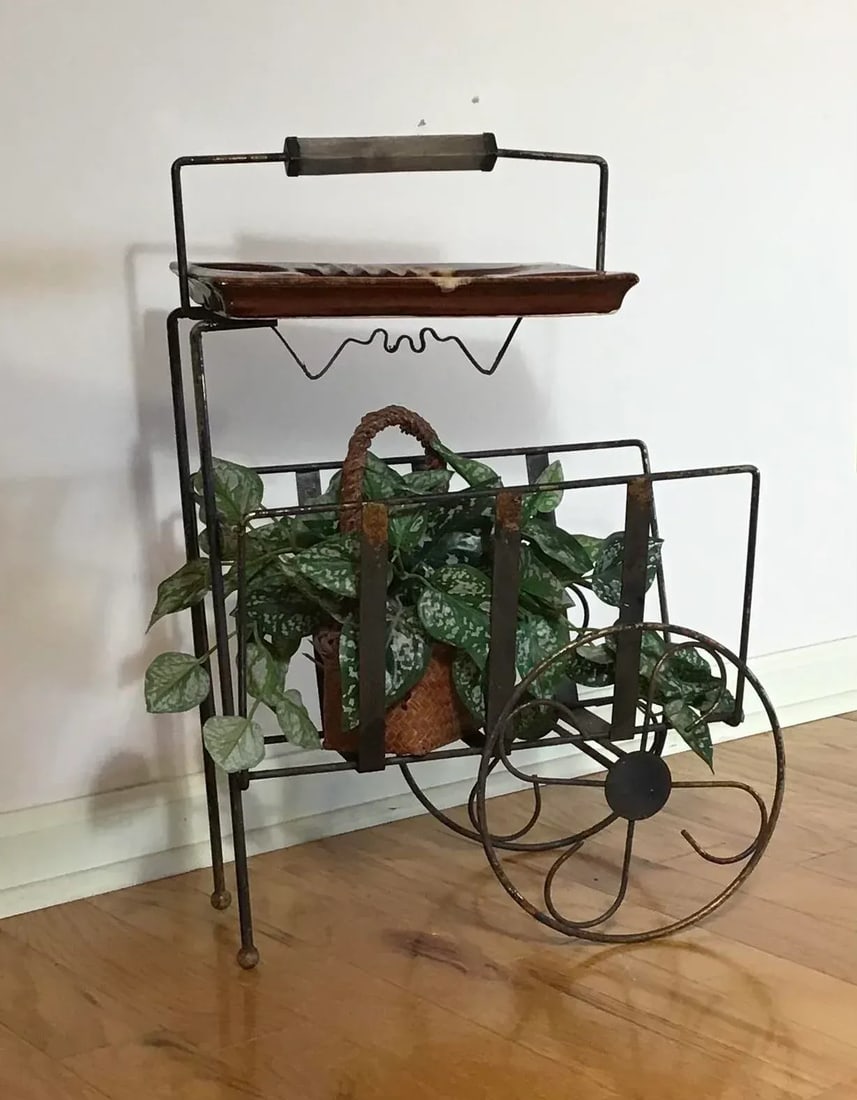 Vintage 1960's Mid-Century Mod Ceramic Sip & Smoke Ashtray on Record, Magazine Smoking Metal Cart/St - 12