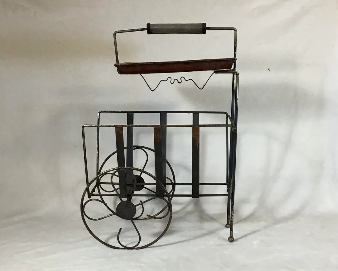 Vintage 1960's Mid-Century Mod Ceramic Sip & Smoke Ashtray on Record, Magazine Smoking Metal Cart/St - 5