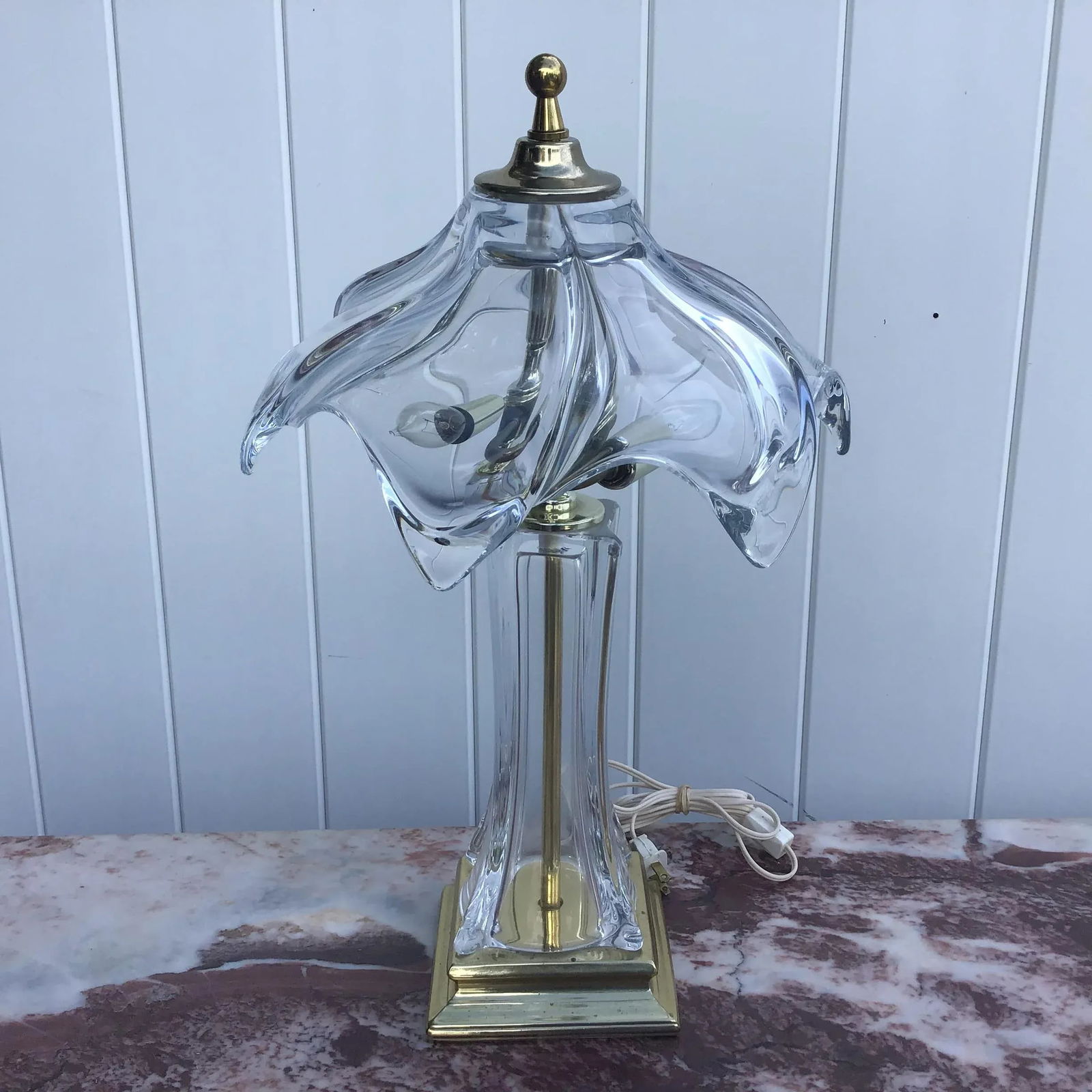 1970's Cofrac Art Verrier Hand Blown Heavy Crystal and Brass Table Lamp - 10