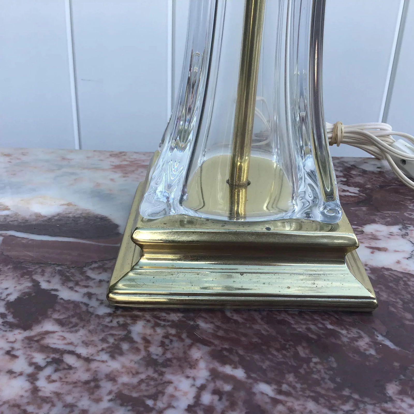 1970's Cofrac Art Verrier Hand Blown Heavy Crystal and Brass Table Lamp - 3