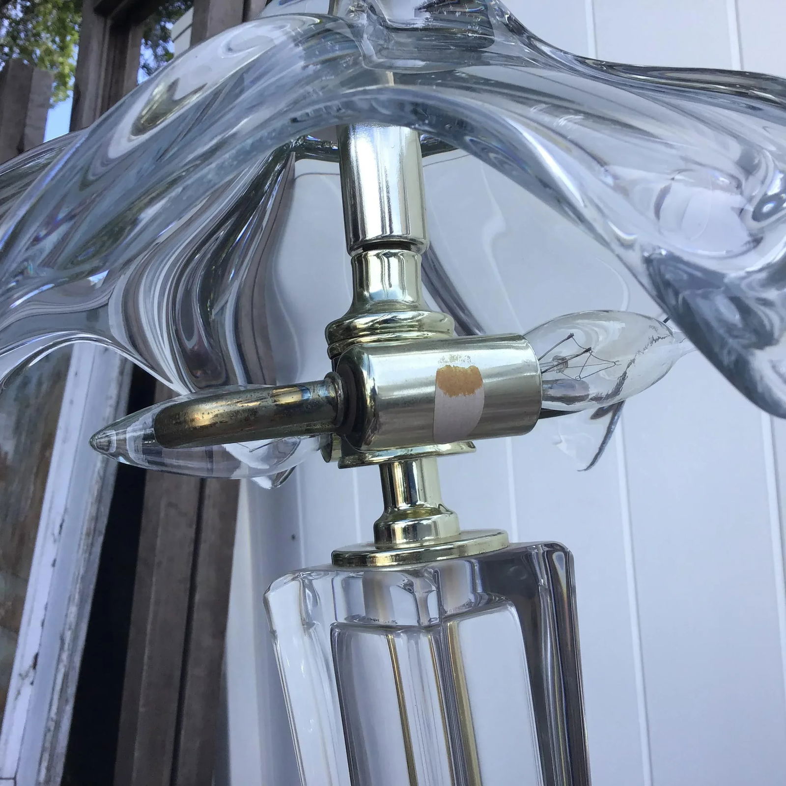 1970's Cofrac Art Verrier Hand Blown Heavy Crystal and Brass Table Lamp - 6