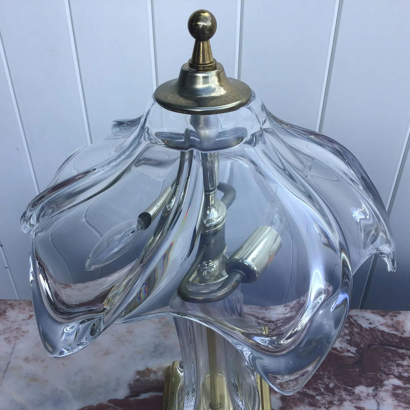 1970's Cofrac Art Verrier Hand Blown Heavy Crystal and Brass Table Lamp - 7