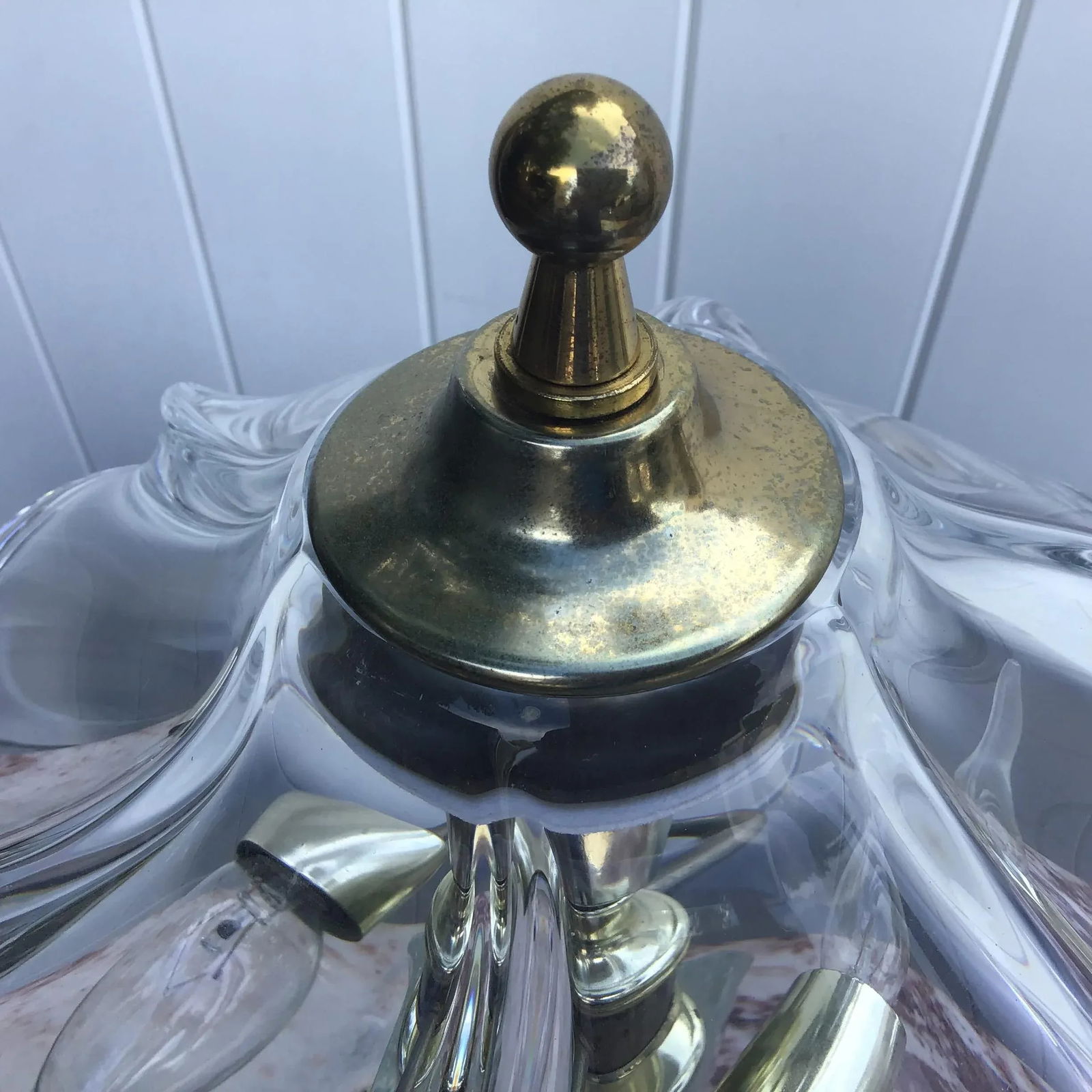 1970's Cofrac Art Verrier Hand Blown Heavy Crystal and Brass Table Lamp - 8