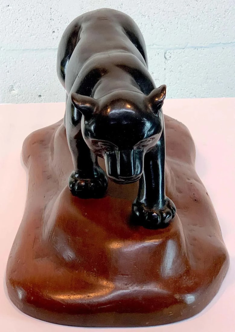 Mid 20th Century French Modern Carved Wood Sculpture of Black Panther/ Jaguar - 11