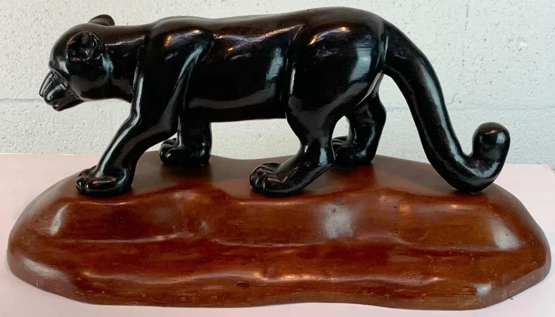 Mid 20th Century French Modern Carved Wood Sculpture of Black Panther/ Jaguar - 2