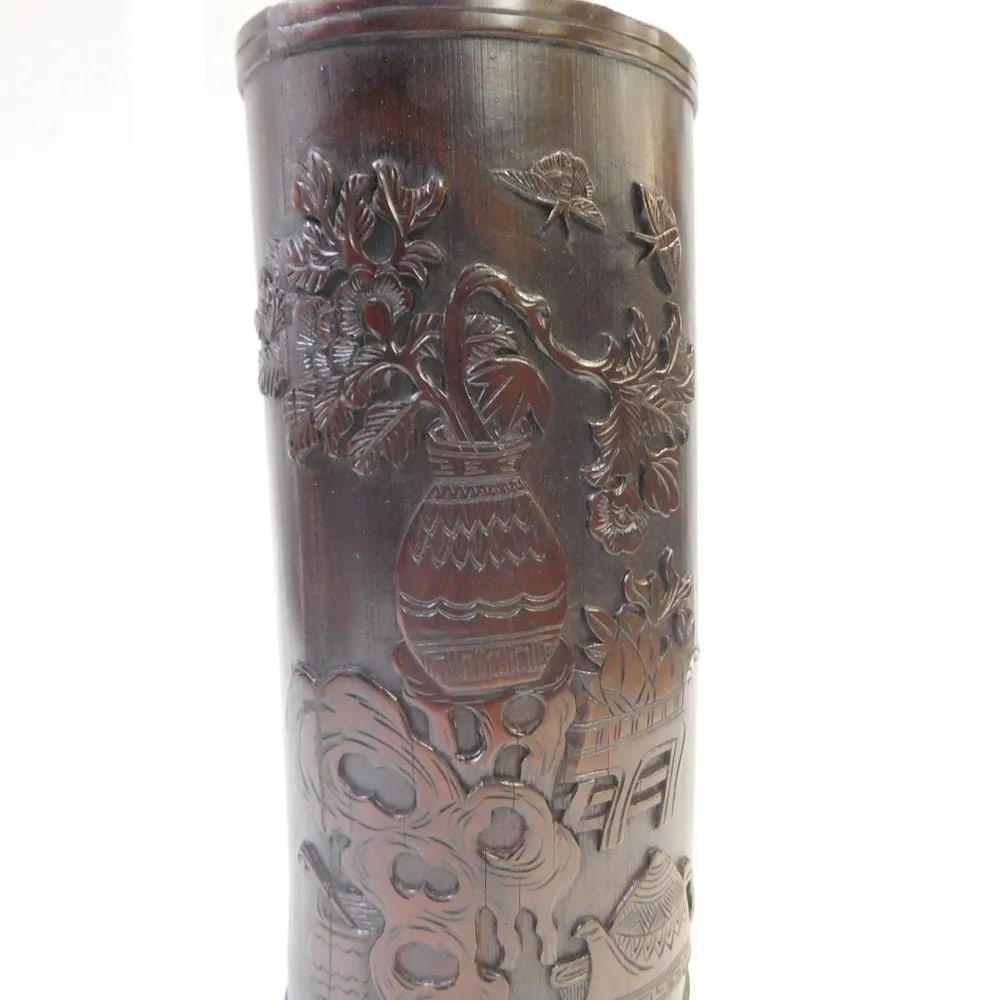 Dark Brown Bamboo Oval Brush Pot Accent - 3