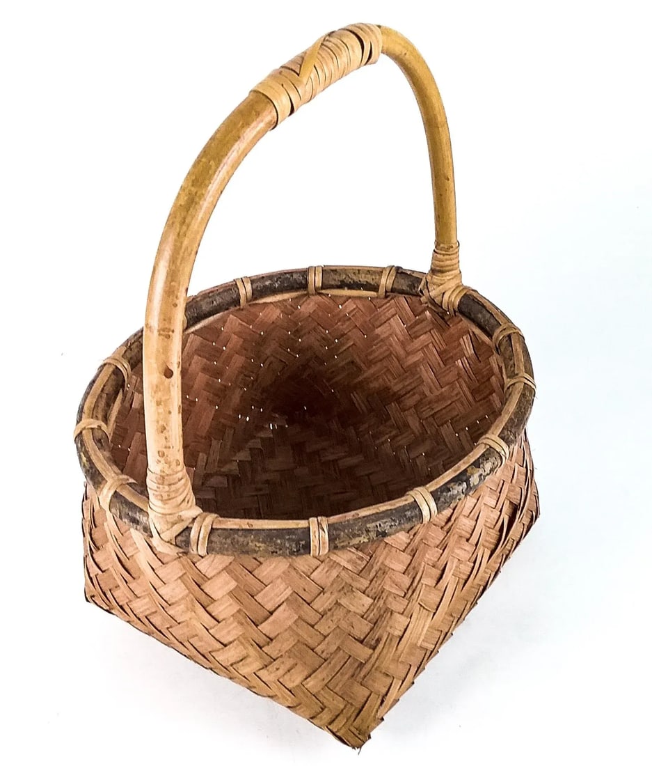 Vintage Rustic Bent Birchwood French Farmer's Basket - 13