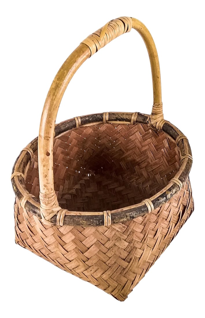Vintage Rustic Bent Birchwood French Farmer's Basket: Wonderful design and elegant style. Made in France with local materials and perfect for the local market. In perfect condition with no issues except a small flaw as shown in last picture. We love the
