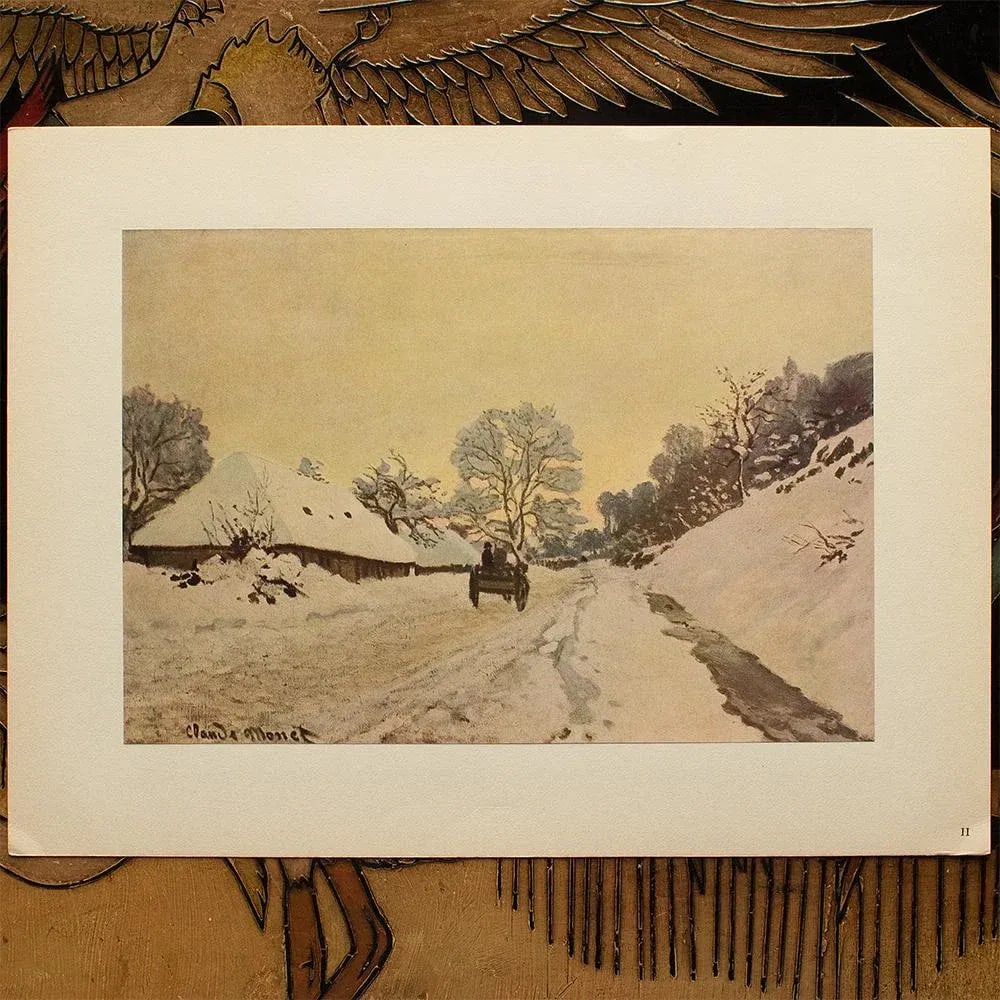 1950 After Claude Monet "A Cart on a Snowy Road at Honfleur" First Edition Parisian Print - 5