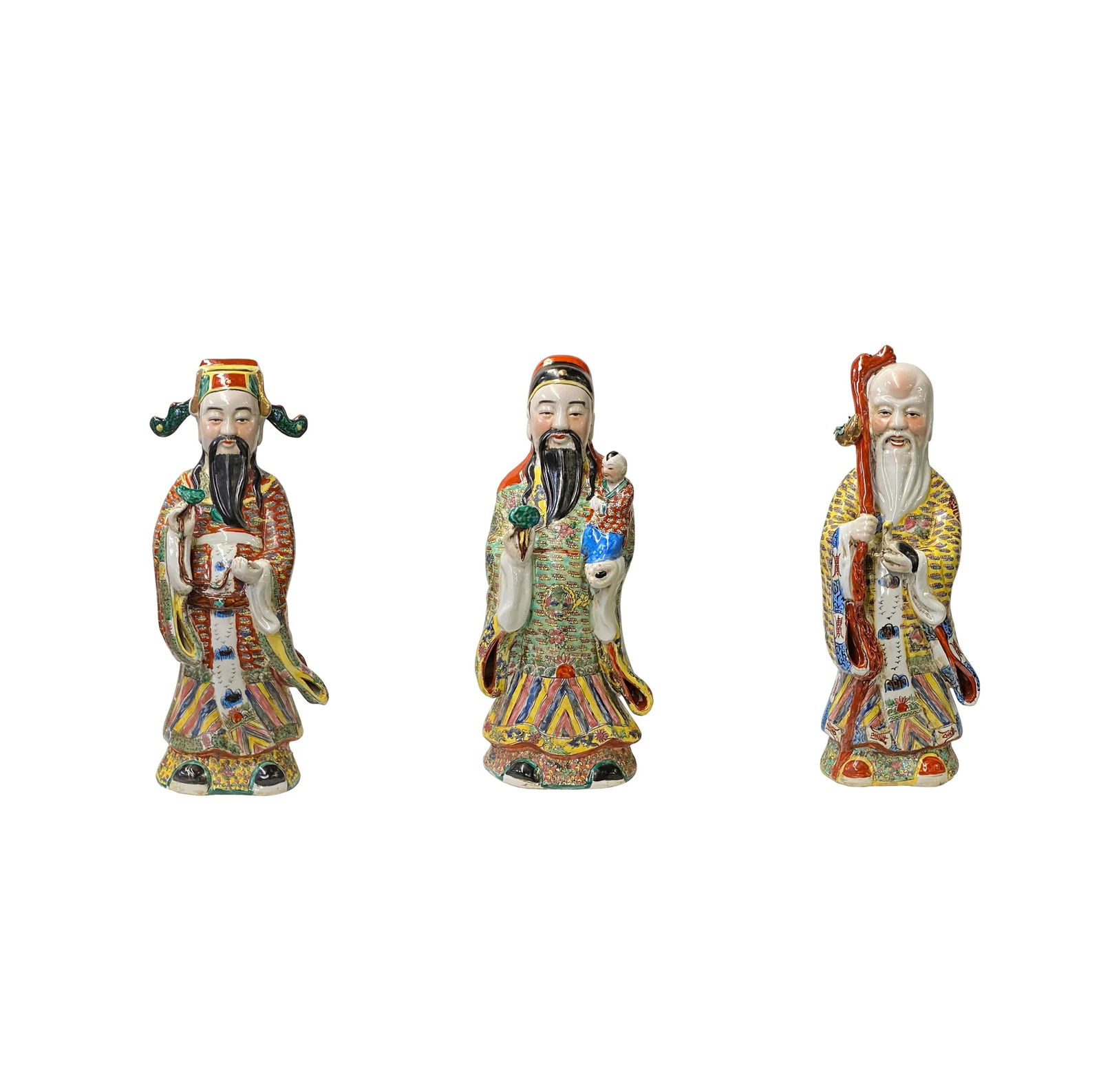 Chinese Canton Color Mixed Fenghsui Fok Lok Shao Figure Set - 13