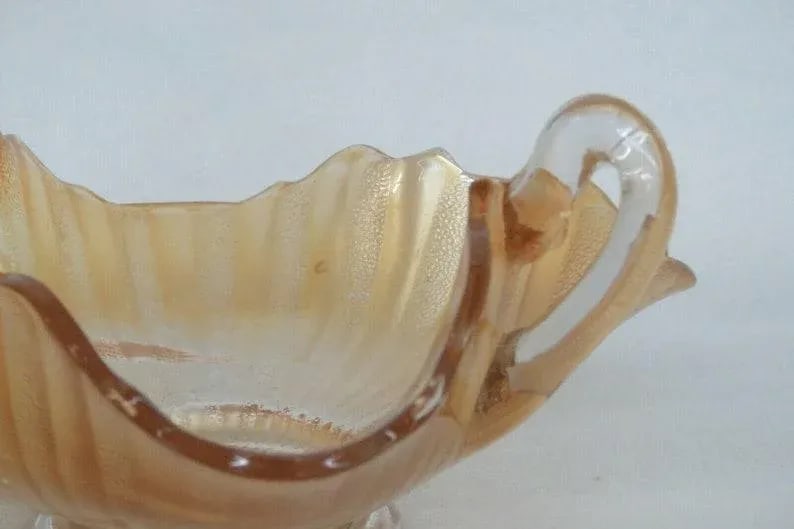 Fenton Stippled Rays Style Marigold Carnival Glass Bonbon Dish Two Handles - 10