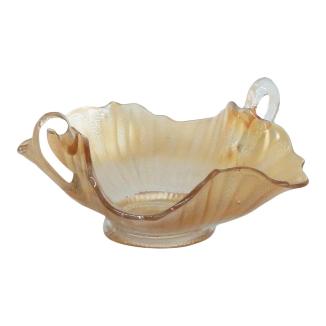 Fenton Stippled Rays Style Marigold Carnival Glass Bonbon Dish Two Handles: This wonderful bonbon candy dish is made of glass. This great piece of collectible glass is made in the stunning Stippled Rays style by Fenton; it features a classic silhouette, a delightful marigold