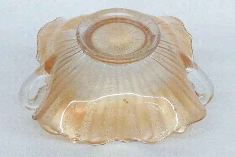 Fenton Stippled Rays Style Marigold Carnival Glass Bonbon Dish Two Handles - 6