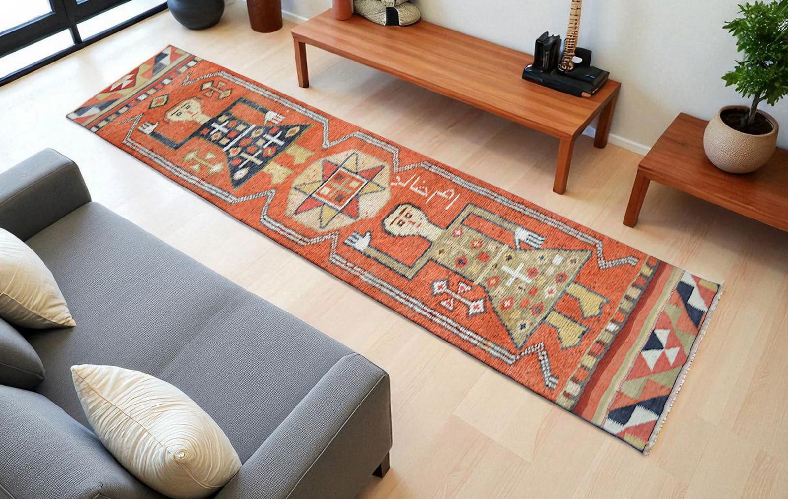 1960s Vintage Hand Knotted Primitive Turkish Runner - 2