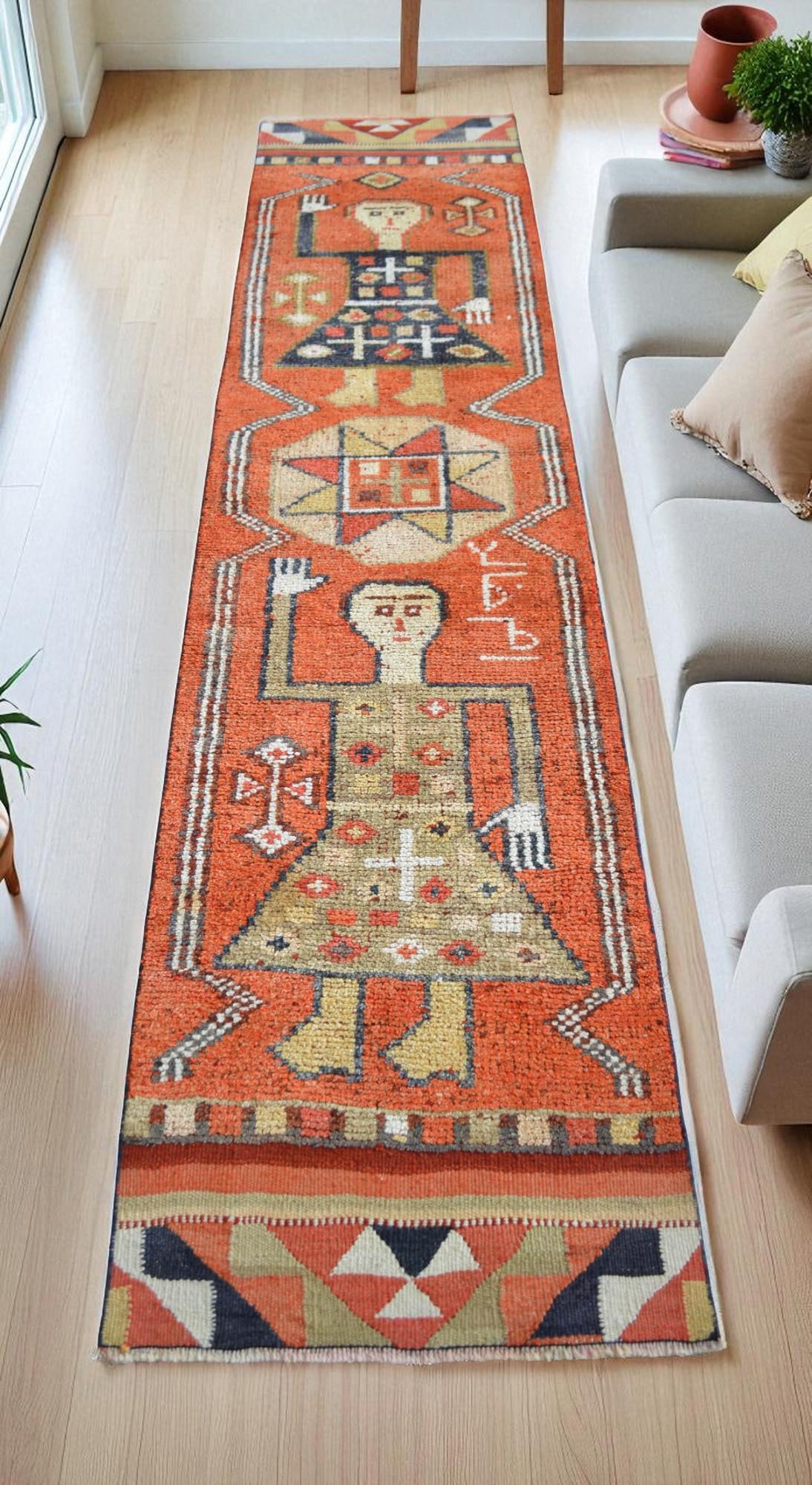 1960s Vintage Hand Knotted Primitive Turkish Runner - 3