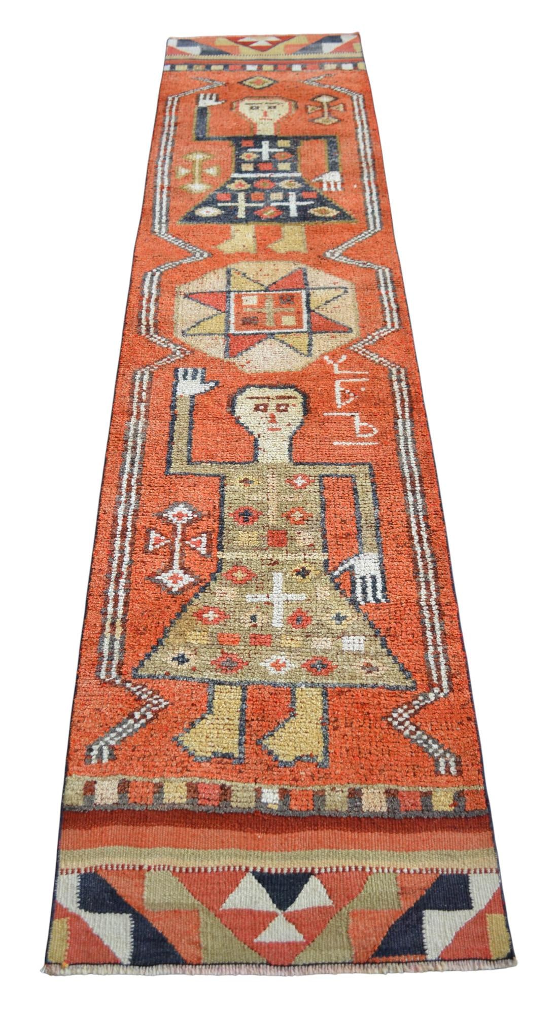 1960s Vintage Hand Knotted Primitive Turkish Runner - 5