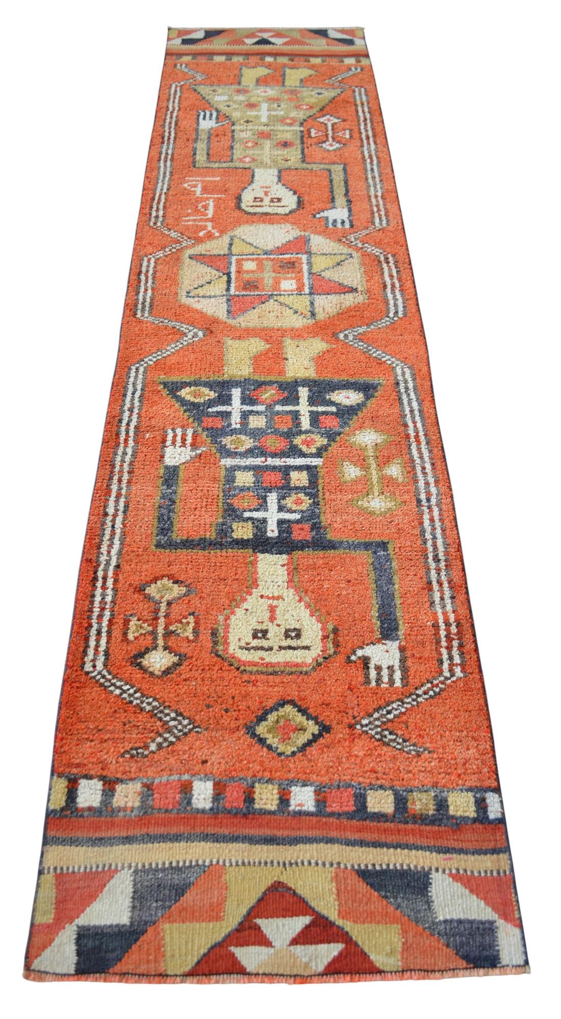 1960s Vintage Hand Knotted Primitive Turkish Runner - 8