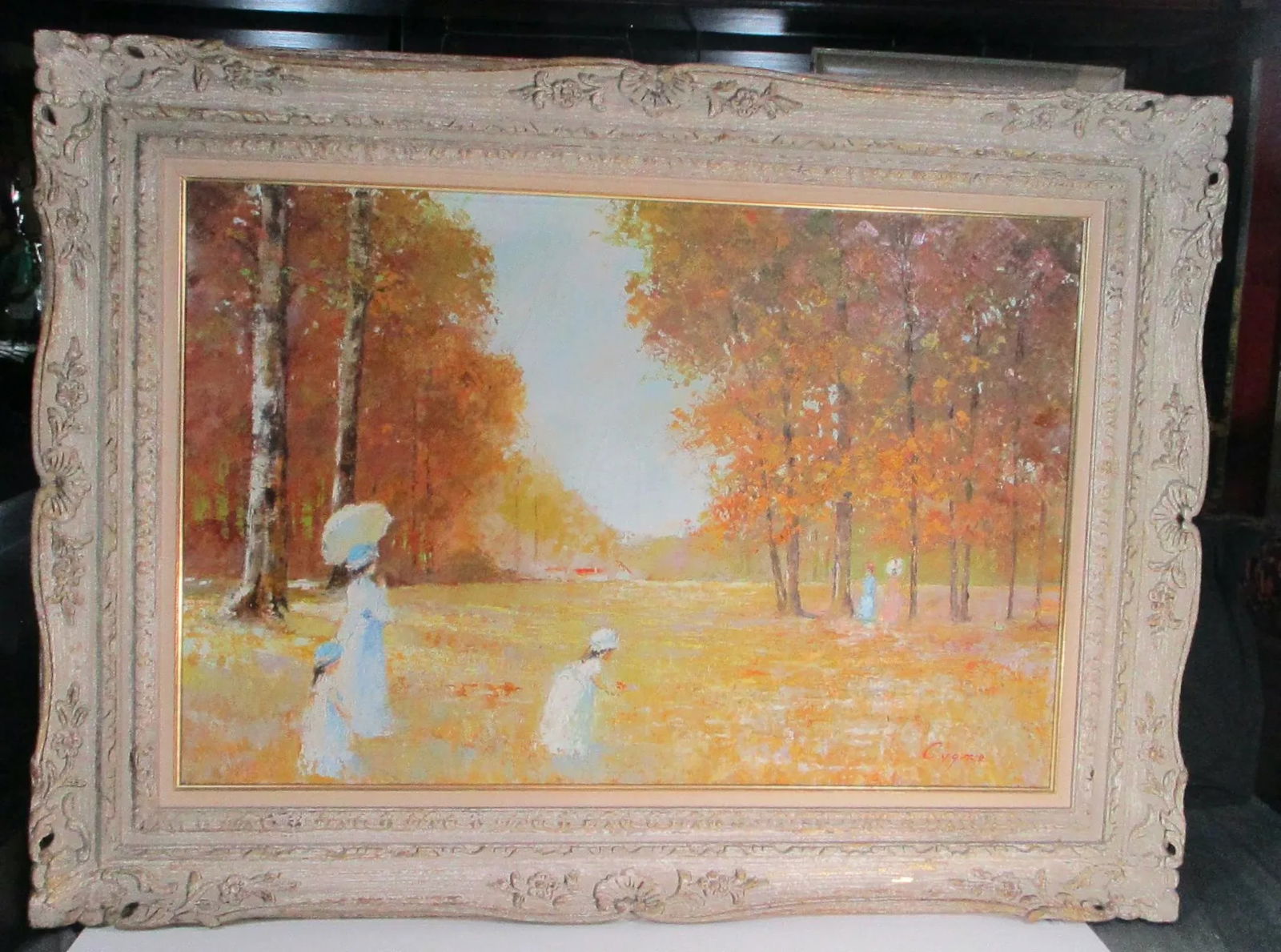 Circa 1970s E. J. Cygne Impressionist Meadow Landscape Painting, Framed - 2
