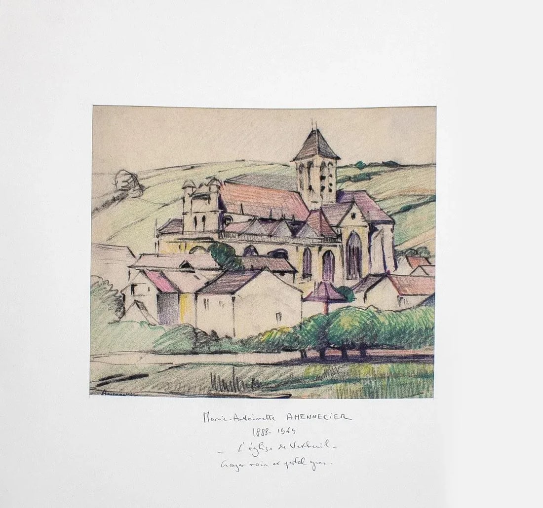 Early 20th Century "L'Eglise De Vetheuil or the Church At Vetheuil" Naturalistic Aquarelle Watercolo - 12