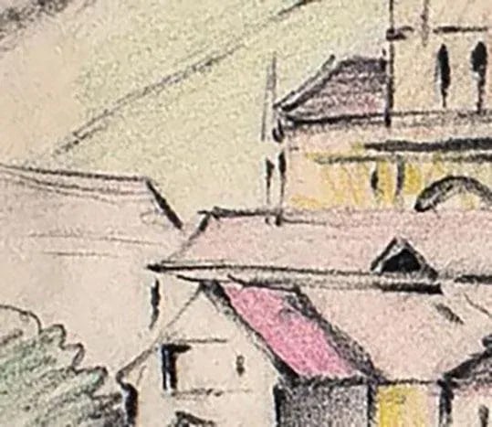 Early 20th Century "L'Eglise De Vetheuil or the Church At Vetheuil" Naturalistic Aquarelle Watercolo - 6