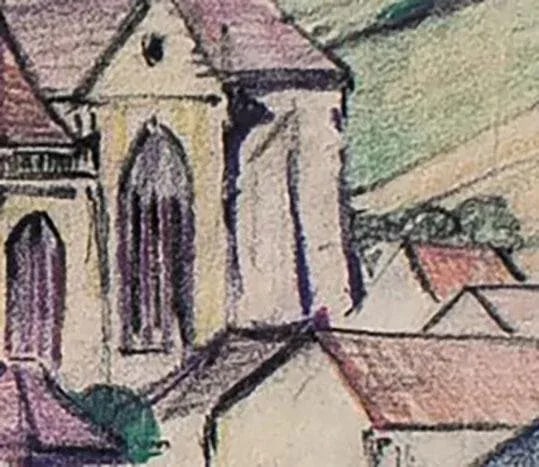 Early 20th Century "L'Eglise De Vetheuil or the Church At Vetheuil" Naturalistic Aquarelle Watercolo - 8