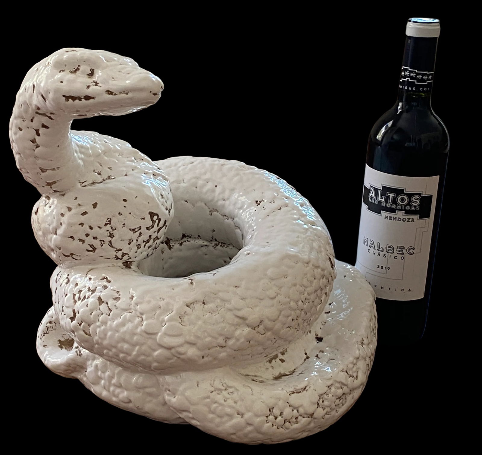 1950s Substantial Mid-Century Italian White Ceramic Coiled Snake Boa Constrictor Anaconda - 2