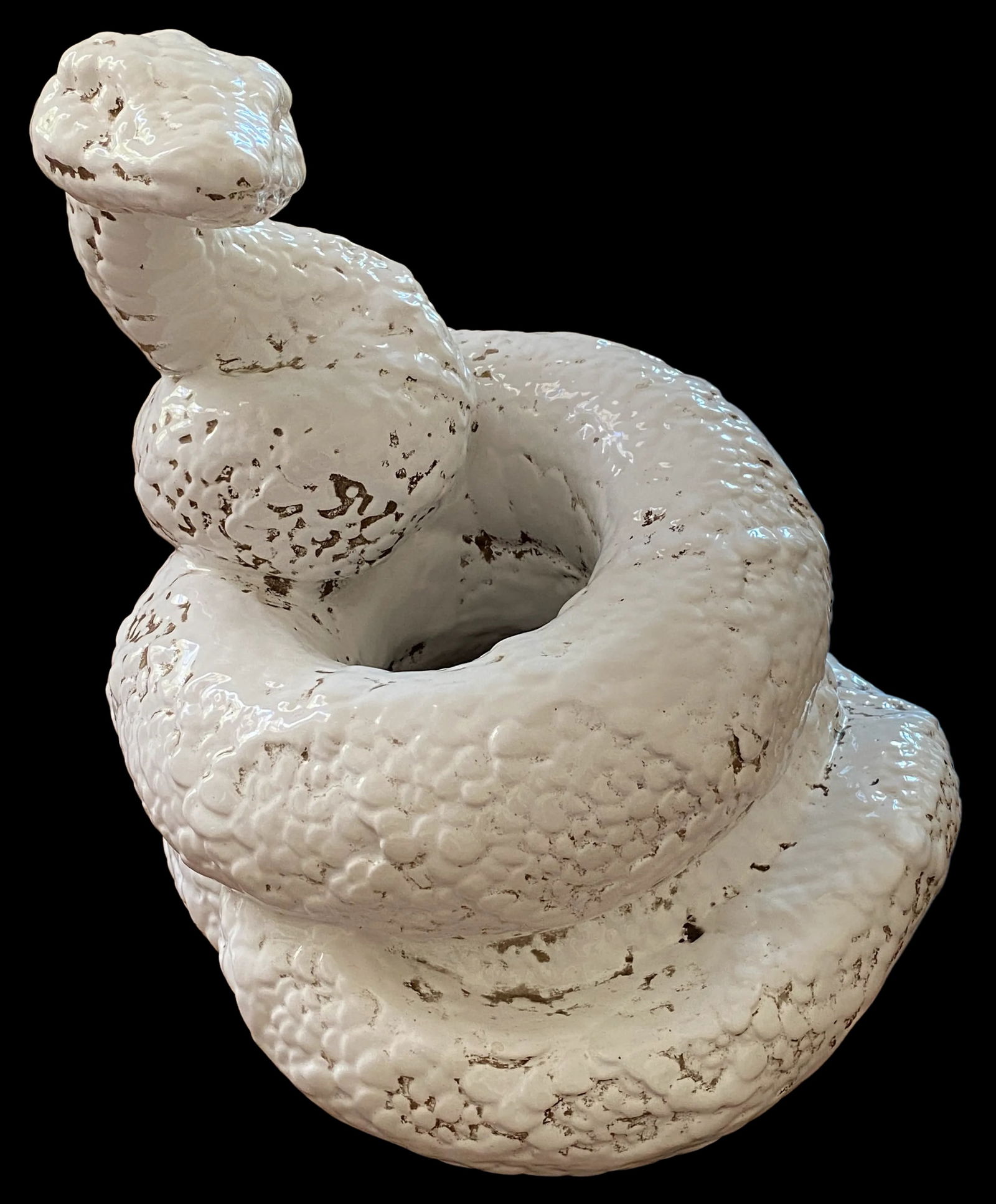 1950s Substantial Mid-Century Italian White Ceramic Coiled Snake Boa Constrictor Anaconda - 3