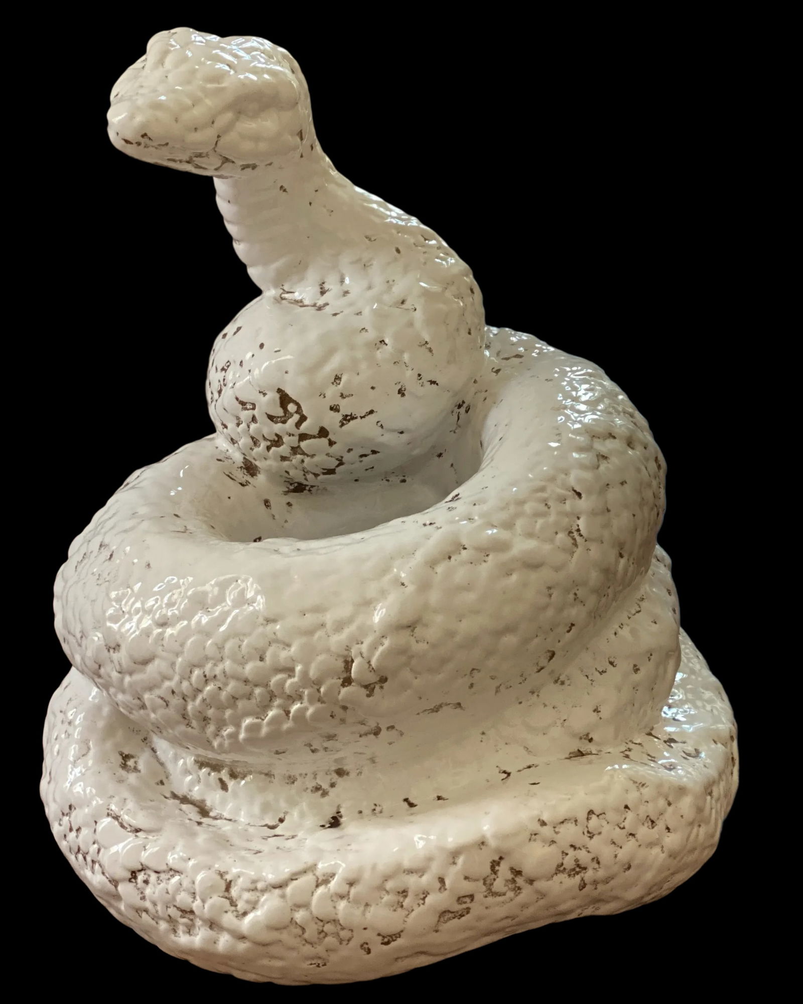 1950s Substantial Mid-Century Italian White Ceramic Coiled Snake Boa Constrictor Anaconda - 4