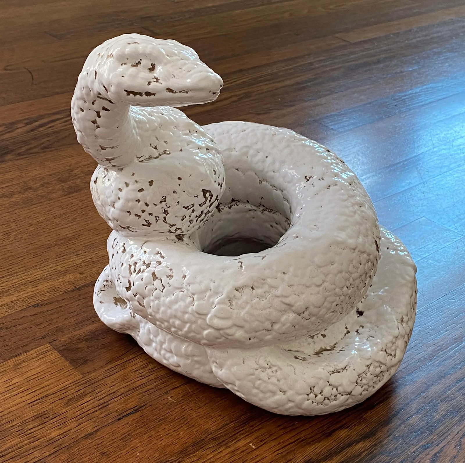 1950s Substantial Mid-Century Italian White Ceramic Coiled Snake Boa Constrictor Anaconda - 6