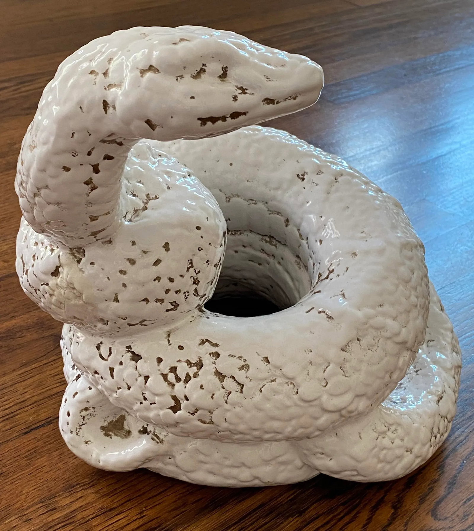 1950s Substantial Mid-Century Italian White Ceramic Coiled Snake Boa Constrictor Anaconda - 9