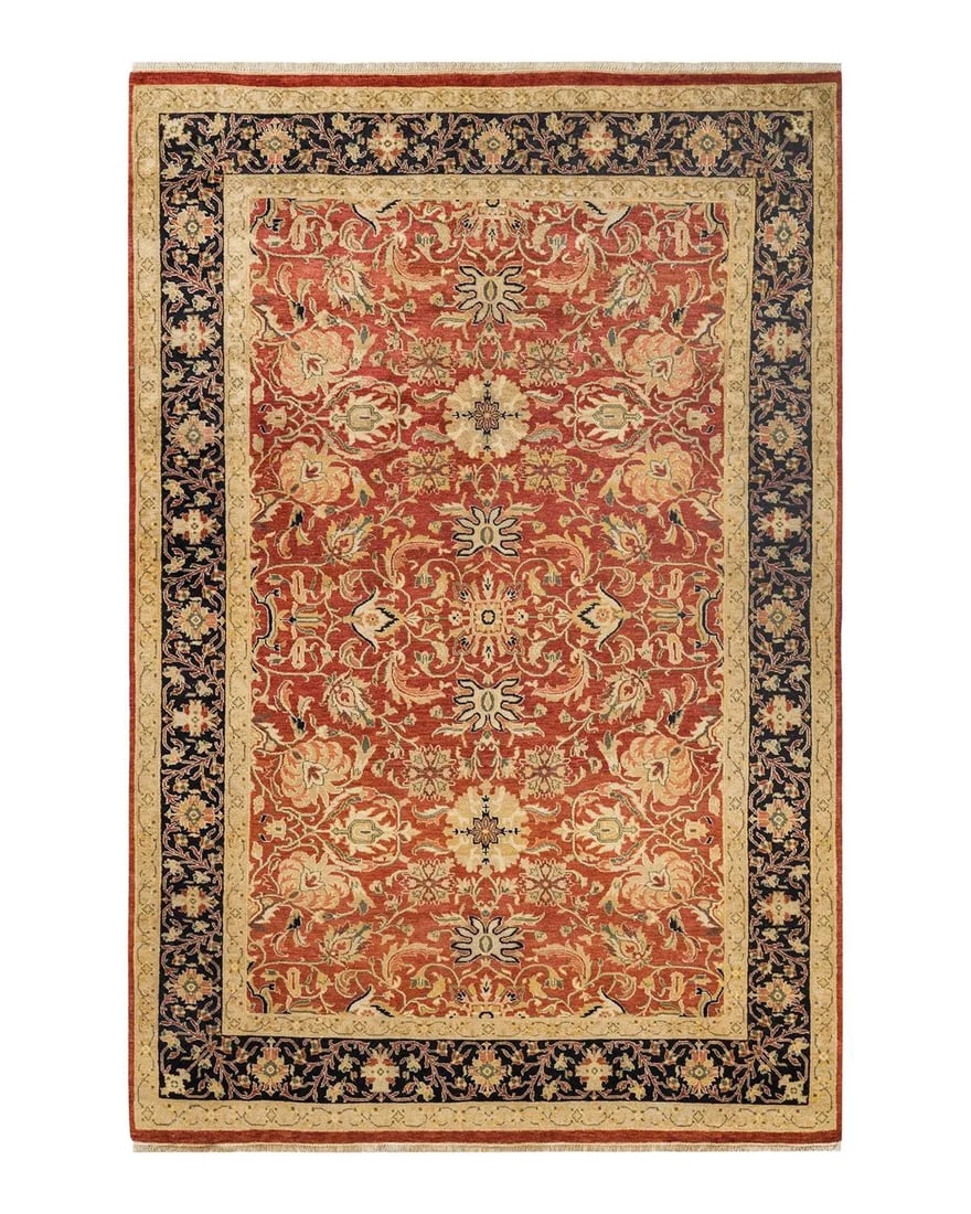 Vintage Traditional Hand Knotted Wool Area Rug, Orange - 6'0" X 8'9" - 9