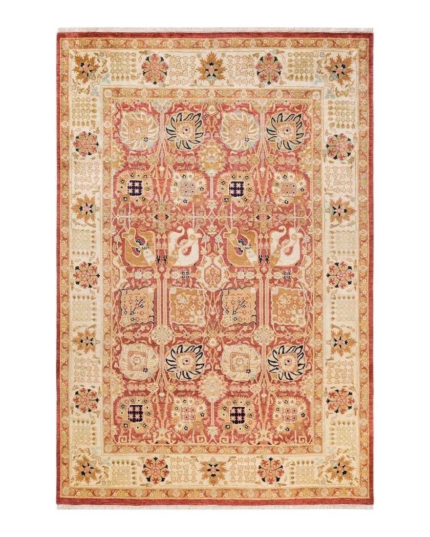 Vintage Traditional Hand Knotted Wool Area Rug, Orange - 5'10" X 8'10" - 9