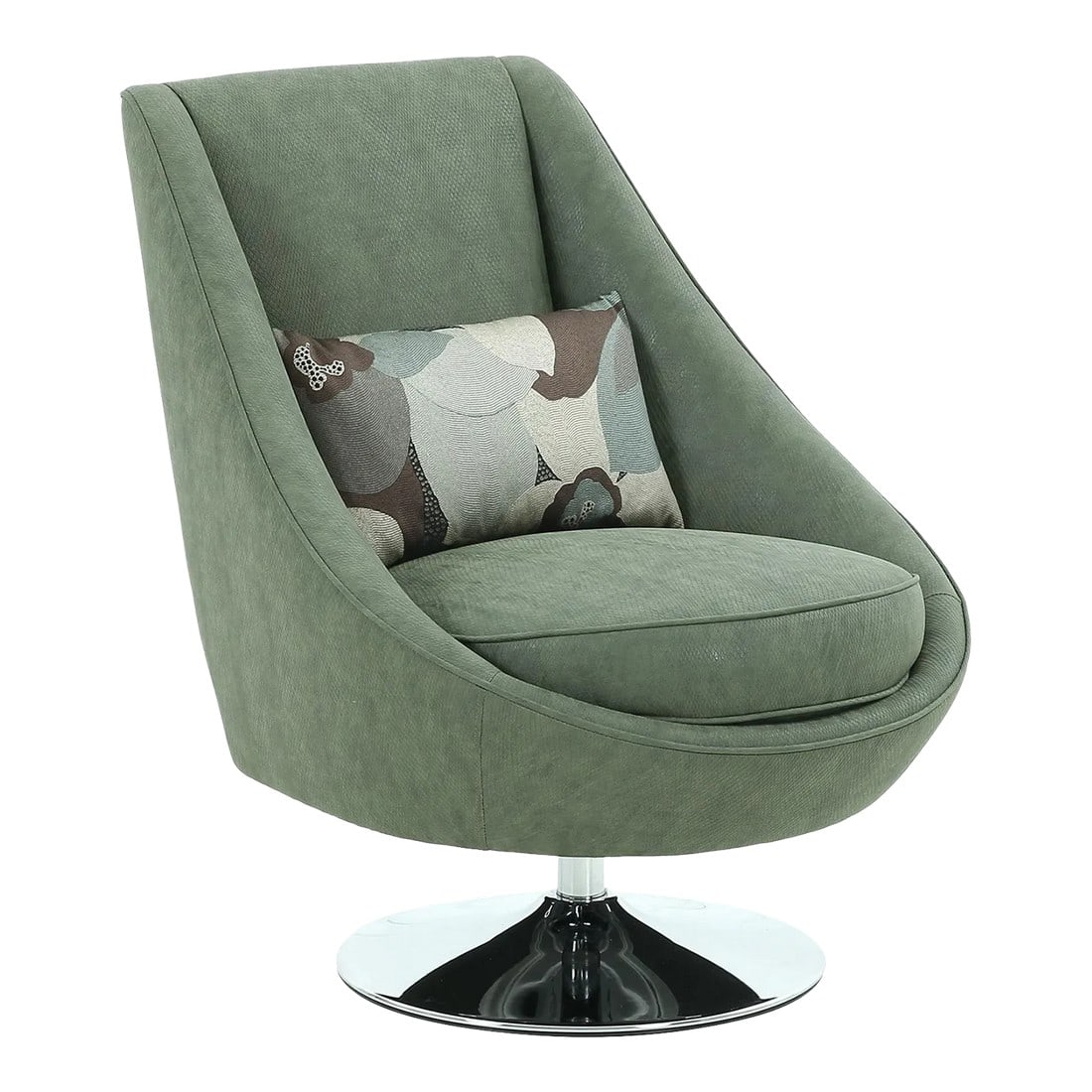 Pasargad Home Mason Collection Silver Swivel Accent Chair With Pillow: Perched upon a swivel base, our Mason chair is the epitome of elegance. This midcentury modernistic chair features a graceful scoop silhouette. It's soft cushion offers considerable comfort while
